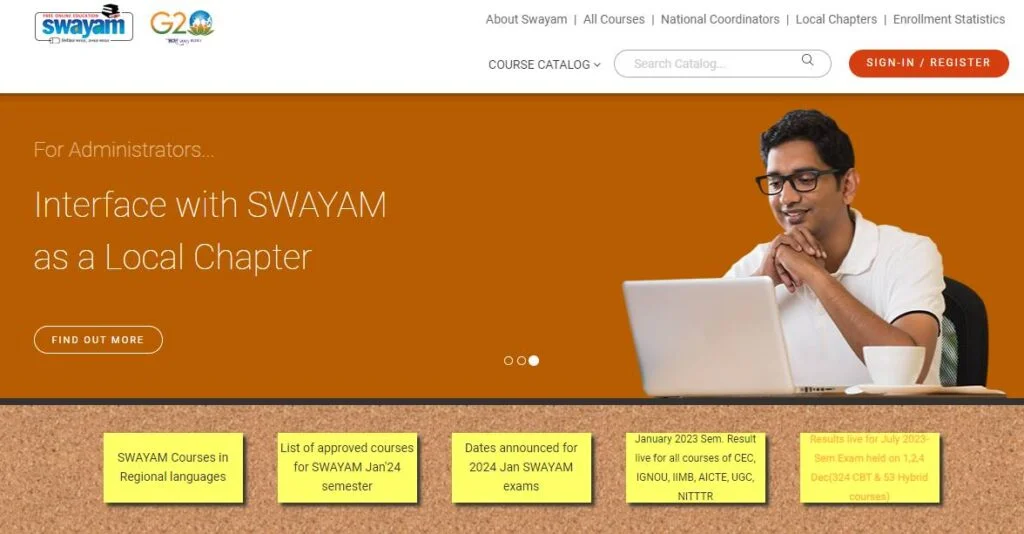 SWAYAM Portal homepage